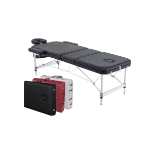 Black 3-Section Aluminum 84"L Portable Massage Table Facial SPA Bed Tattoo w/ Free Carry Case and Accessories