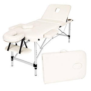 Cream White 3-Section Aluminum 84"L Portable Massage Table Facial SPA Bed Tattoo w/ Free Carry Case and Accessories
