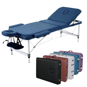 Blue 3-Section Aluminum 84"L Portable Massage Table Facial SPA Bed Tattoo w/ Free Carry Case and Accessories