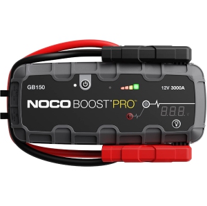Boost Pro GB150 3000 Amp 12-Volt UltraSafe Lithium Car Battery Booster Pack, Portable Power Bank Charger, and Jumper Cables.