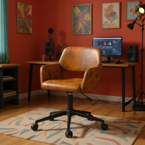 Homy Casa Gaming Training & Companion Chair, Ergonomic, Brown Faux Suede, Rolling, Durable