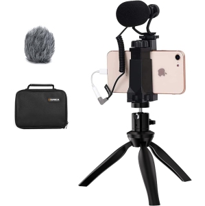 Smartphone Microphone Kit with Tripod, Microphone for iPhone 6, 7, 8, X, 11,12,13 and Android Smartphones - External Video Shotgun Mic for TikTok Vlogging Equipment