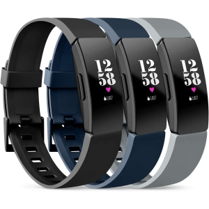Fitbit Inspire & Inspire HR Band, Soft Waterproof Sport Watch Strap Replacement Wristband for Fitbit Inspire & Inspire HR Fitness Tracker (003, 3PC(Black+Grey+Navy Blue), Large)