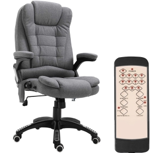 Vinsetto Massage Office Chair with 6-Point Vibration, Linen Reclining Executive Office Chair with High Back, Swivel Wheels, Grey