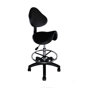 Nicer Furniture Adjustable Saddle Stool Swivel Salon Massage Dental Chair Black PU Leather with Backrest (with Footring)