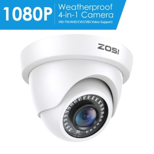 ZOSI Caméra de Sécurité Extérieure Analogique Dôme Hybride 4-en-1 1080P 2MP pour Système de Surveillance HD-TVI/AHD/CVI/CVBS DVR, Vision Nocturne 80ft, IP66 - Blanc