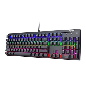 AUKEY Mechanical Keyboard, 104-Key LED-Backlit USB Wired Gaming Keyboard with Clicky Blue Switches, Water Resistant