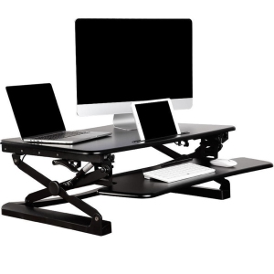 Height Adjustable 35 Inches Sit Stand Desk Converter, Stand up Dual Monitor Desk Riser Laptop Desktop Computer Worksation - Black