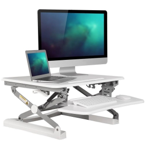 Height Adjustable 35 Inches Sit Stand Desk Converter, Stand up Dual Monitor Desk Riser Laptop Desktop Computer Worksation-White