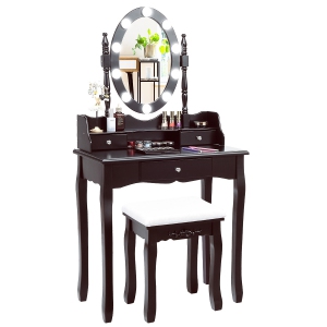 Costway Makeup Vanity Dressing Table Set w/10 Dimmable Bulbs and Touch Switch