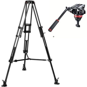 Tripod with fluid video head, Aluminium with Sliding Plate