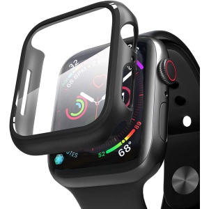 Full Protective Rugged Case Cover & Tempered Glass Screen Protector for Apple Watch iWatch Series 1 2 3 4 5 6, 40mm, Black