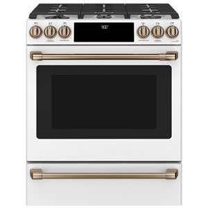 Café 30" 5.7 Cu. Ft. True Convection 6-Burner Slide-In Gas Range (CC2S900P4MW2) - Matte White