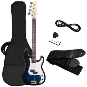 Gymax Electric Bass Guitar Full Size 4 String w/ Bag Strap Guitar Pick Amp Cord Blue