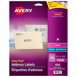 Avery Easy Peel Address Labels (7668) - 600 Clear Labels