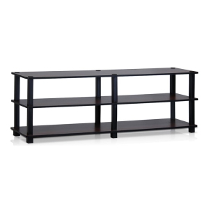Furinno Turn-S-Tube Wood No Tools 3-Tier Shoe Storage Rack in Dark Cherry/Black