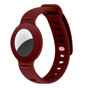 TopSave Silicone Airtag Wristband, Adjustable Watch Band Anti Lost AirTag Case Holder For Child, Burgundy