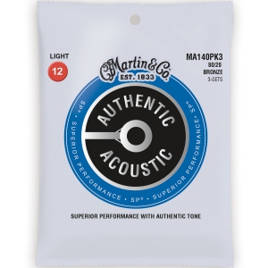 Martin Authentic SP Acoustic Guitar Strings - 80/20, Light, 3 Pack