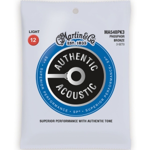 Martin Authentic SP Acoustic Guitar Strings - 92/8, Light, 3 Pack