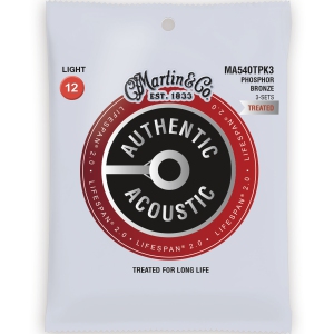 Martin Authentic Lifespan 2.0 Acoustic Guitar Strings - 92/8, Light, 3 Pack