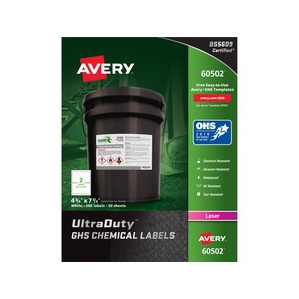 Avery UltraDuty GHS Chemical Labels for Laser Printers, Waterproof, UV Resistant, 4-3/4" x 7-3/4", 100 Labels (60502)