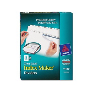 Avery Print & Apply Clear Label Dividers, Index Maker(R) Easy Apply(TM) Printable Label Strip, 5 White Tabs, 25 Sets (11446)