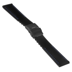 StrapsCo Silicone Rubber 22mm Watch Band with Deployant Clasp for Garmin Legacy Hero 45mm - Black & Blue (Black Buckle)