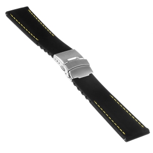 StrapsCo Silicone Rubber 22mm Watch Band with Deployant Clasp for Garmin Legacy Hero 45mm - Black & Yellow