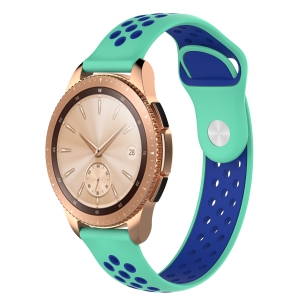 StrapsCo Perforated Silicone Rubber 22mm Watch Band Strap for Garmin Legacy Hero 45mm - Mint Green & Blue