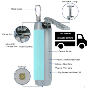 Stimula Lifestyle HD Soul Multifunction Portable Bluetooth Wireless Splash proof Speaker Apple Iphone Samsung Android, Selfie Stick, USB Bank Charger LED flashlight - CYAN