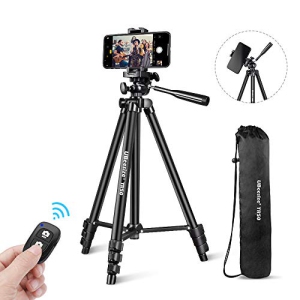 UBeesize Phone Tripod, 50" Adjustable Travel Video Tripod Stand with Cell Phone Mount Holder & Smartphone Bluetooth