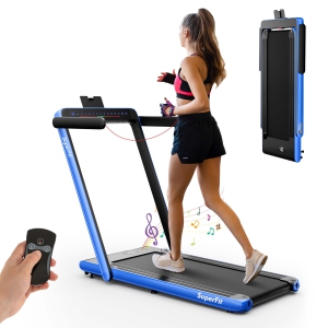 SuperFit 2.25HP 2 in 1 Dual Display Folding Treadmill Jogging Machine Walking Pad w/ Bluetooth Speaker