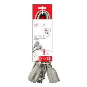 Elink EX-520 - Indoor Heavy Duty Extension Cord, 4 Feet, Grey
