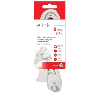 Elink EX-902 - Indoor Heavy Duty Extension Cord, 8 Feet, White