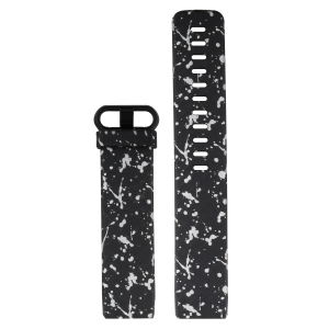 StrapsCo Patterned Silicone Rubber Watch Band Strap for Fitbit Charge 3 & Charge 4 - Medium-Long - Monochrome Splatter
