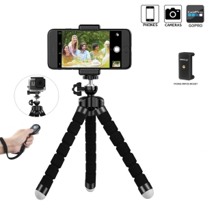 Phone tripod, fushengda Mini Cell Phone Tripod Portable and Adjustable Camera Stand Holder with Bluetooth Remote