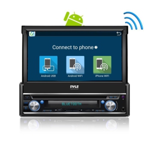 Pyle Single DIN Android Stereo Receiver System with Pop-Out Touchscreen, GPS Navigation, Bluetooth & WiFi Streaming (PL7ANDIN)