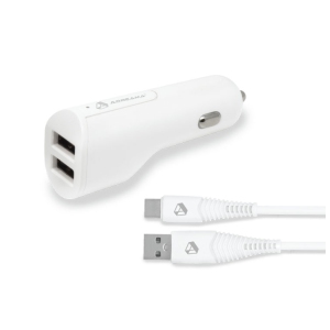 Adreama Fast Car Charger and USB-A to USB-C Cable - White, 1.5m