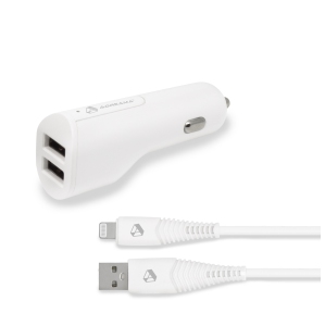Adreama Fast Car Charger and USB-A to Lighning Connector - White