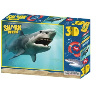 Jigsaw 3D Puzzle Discovery Shark Week 24 Inch by 18 Inch Puzzle 500 Piece - Open Jaws Shark