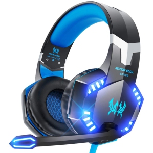Gaming headset-lightweight aluminum frame-retractable heart-shaped microphone-suitable for PC, laptop, PS4, Nintendo Switch-3.5 mm headphone jack-black blue