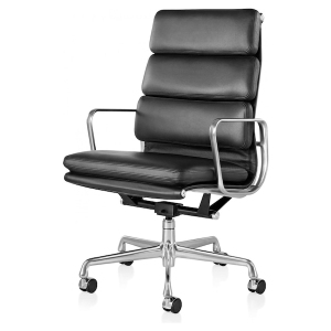 Eames Aluminum Group Style Management HighBack Chair with Genuine Leather Soft Pad Office Executive Chair, Black