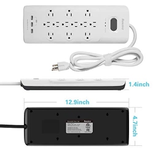 Huntkey Surge Protector Power Strip 6 Foot Extension Cord 4000 Joules 12 Outlets Extender with 3 USB Charging Ports 5V//3.1A