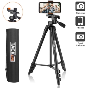 55 Inch Camera Tripod with Universal Smartphone Holder, Lightweight Travel Tripod with Carry Bag, Maximum Load Capacity 6.6 LB, for Rangefinder, Digital Camera, Phone - MLT01