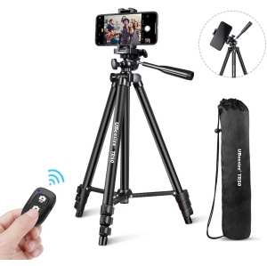 UBeesize Phone Tripod, 50" Adjustable Travel Tripod Stand with Cell Phone Mount Holder & Smartphone Bluetooth Remote and Compatible with iPhone/Android