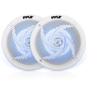 Pyle Pair of Low-Profile Vehicle Speakers, Waterproof - White (PLMRS63WL)