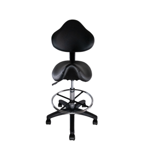 Nicer Furniture Saddle Stool Swivel Salon Massage Dental Chair Black PU Leather with Backrest (with Footring)