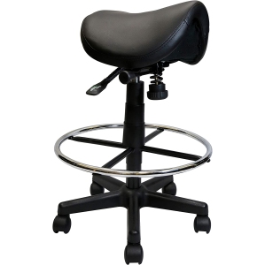 Nicer Furniture Adjustable Saddle Stool Swivel Salon Stool Massage Stool Dental Chair Black PU Leather (with Footring)