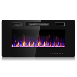 Costway 36'' Electric Fireplace Recessed Ultra Thin Wall Mounted Heater Multicolor Flame