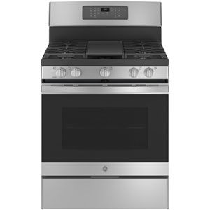 GE 30" 5.0 Cu. Ft. Fan Convection 5-Burner Freestanding Gas Air Fry Range (JCGB735SPSS) - Stainless
